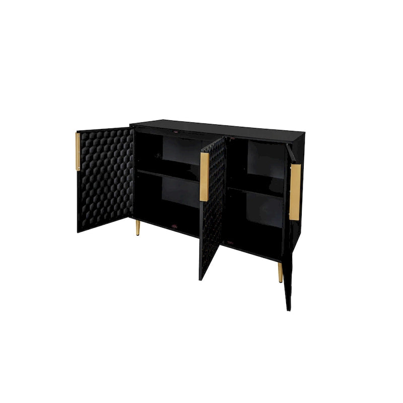 3-Door Storage Cabinet with Adjustable Shelves and Honeycomb Pattern Metal Door