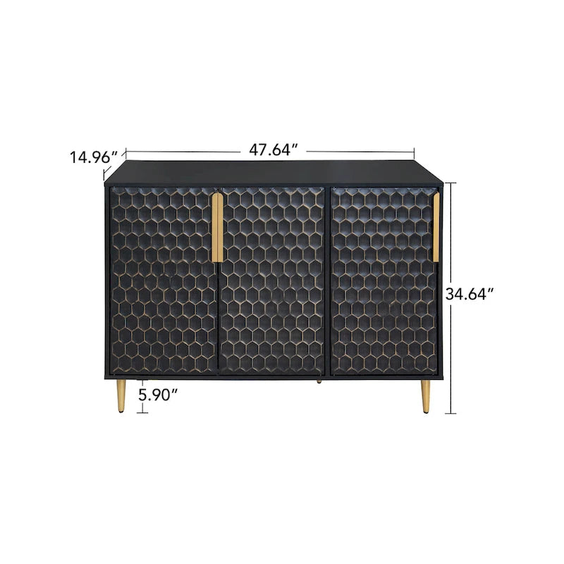 3-Door Storage Cabinet with Adjustable Shelves and Honeycomb Pattern Metal Door