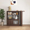Counter Height Bar Cabinet with Rotating Top and 6 Storage Spaces