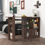 Counter Height Bar Cabinet with Rotating Top and 6 Storage Spaces
