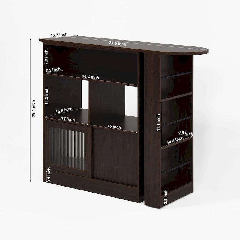 Counter Height Bar Cabinet with Rotating Top and 6 Storage Spaces