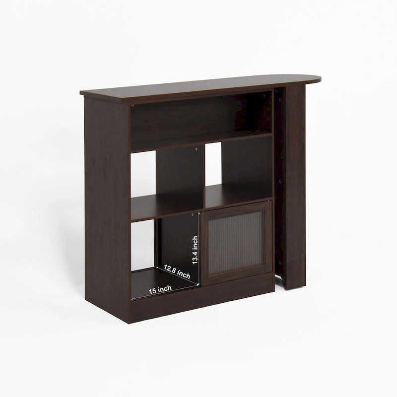 Counter Height Bar Cabinet with Rotating Top and 6 Storage Spaces