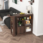 Counter Height Bar Cabinet with Rotating Top and 6 Storage Spaces