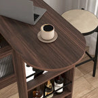 Counter Height Bar Cabinet with Rotating Top and 6 Storage Spaces