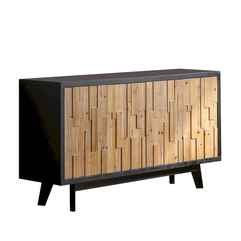 4-Door Storage Cabinet with Geometric Wood Panel Design