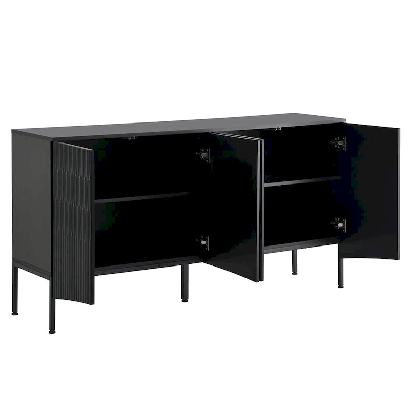 4-Door Wood Sideboard with Arched Groove Doors and Metal Legs