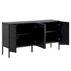 4-Door Wood Sideboard with Arched Groove Doors and Metal Legs