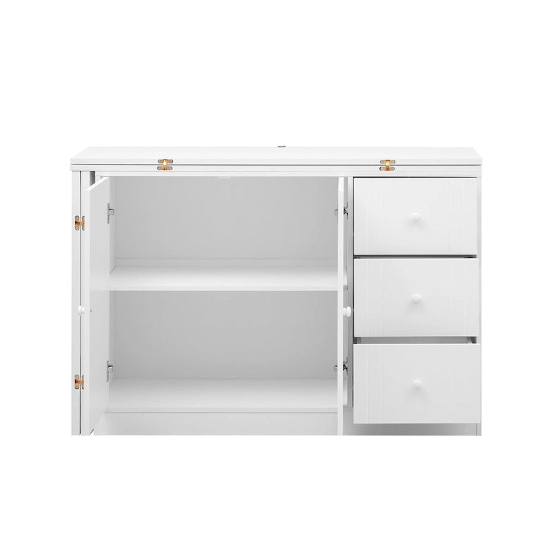Aparador com 2 portas, 3 gavetas e tampo extraível
