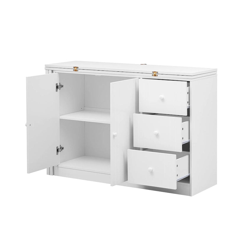 Aparador com 2 portas, 3 gavetas e tampo extraível