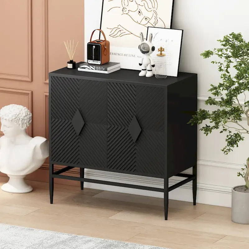 2-Door Wooden Storage Cabinet with Metal Legs and Adjustable Shelf