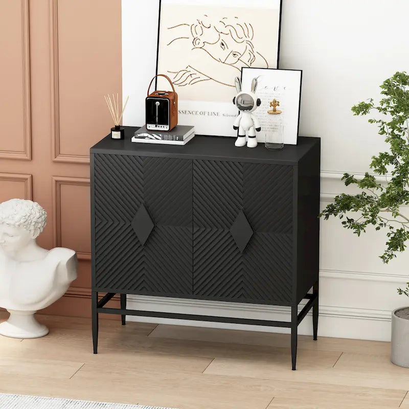 2-Door Wooden Storage Cabinet with Metal Legs and Adjustable Shelf