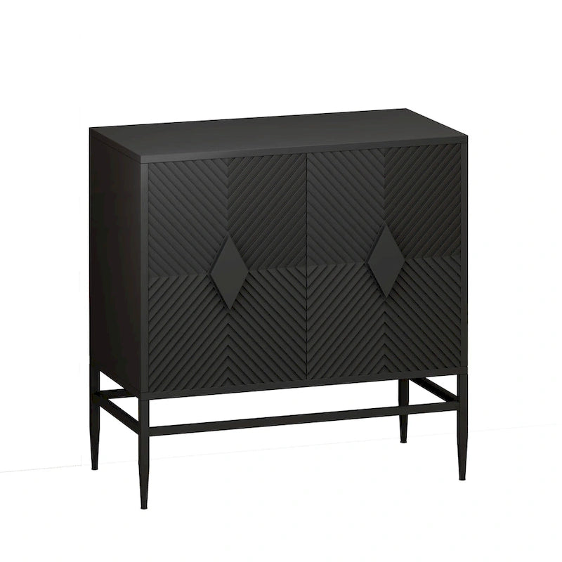 2-Door Wooden Storage Cabinet with Metal Legs and Adjustable Shelf