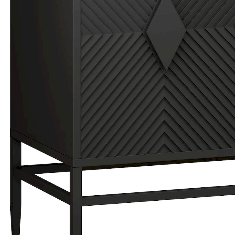 2-Door Wooden Storage Cabinet with Metal Legs and Adjustable Shelf