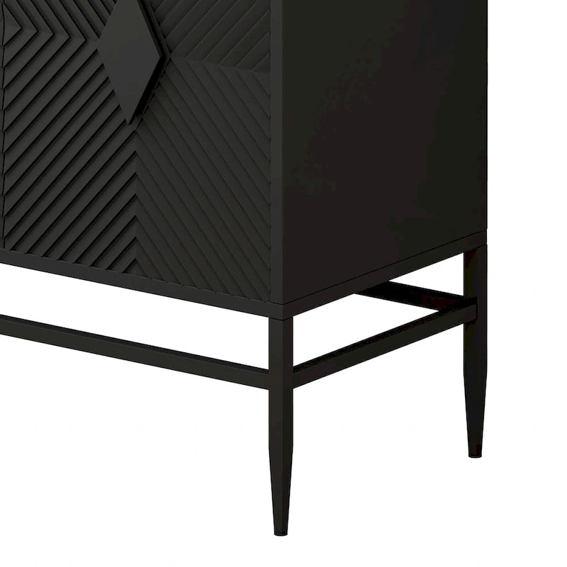 2-Door Wooden Storage Cabinet with Metal Legs and Adjustable Shelf