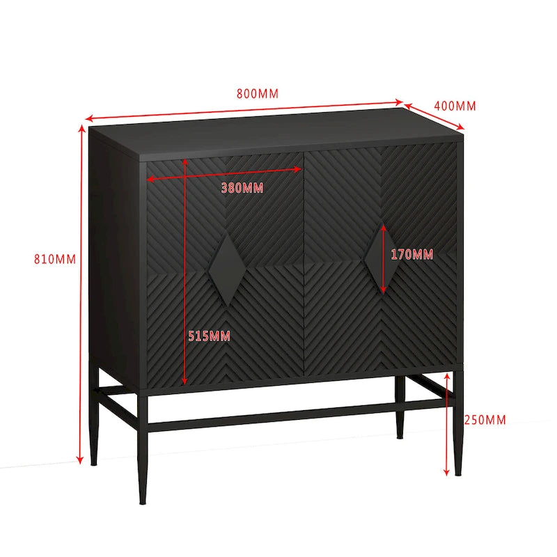 2-Door Wooden Storage Cabinet with Metal Legs and Adjustable Shelf