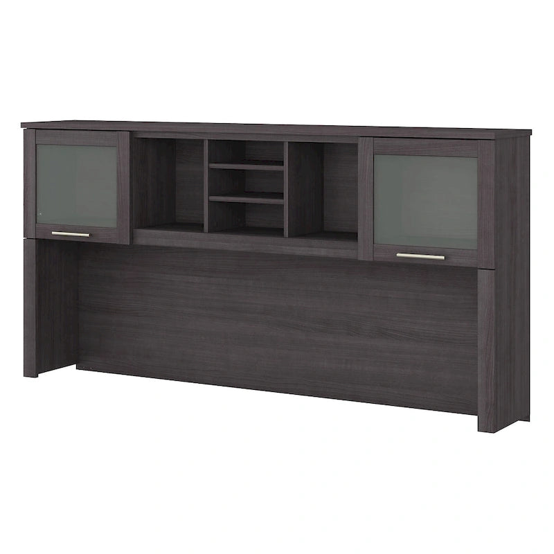 72-Inch Desk Hutch with Frosted Glass Doors and Open Shelves