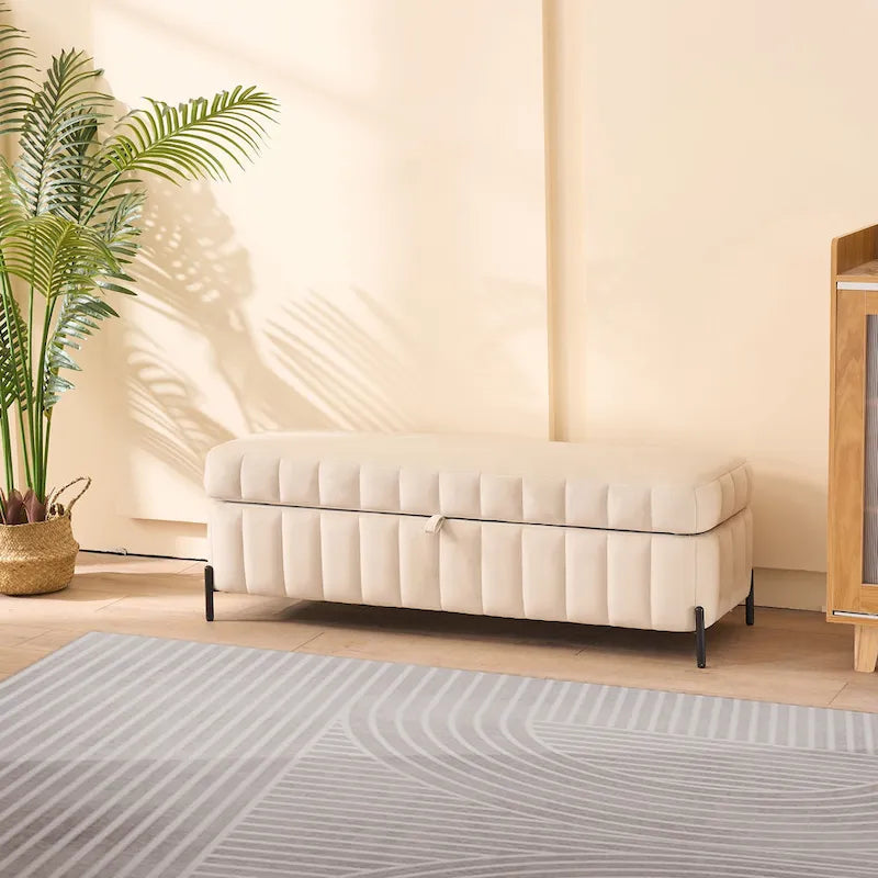 Velvet Storage Bench with Lift-Top Lid, 49-Inch