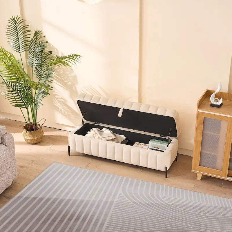 Velvet Storage Bench with Lift-Top Lid, 49-Inch