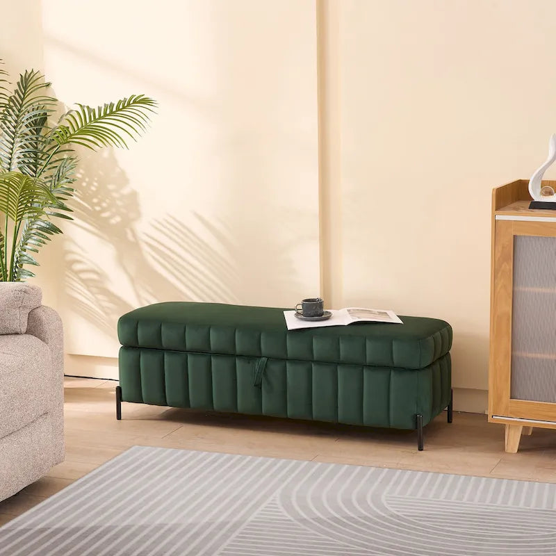 Velvet Storage Bench with Lift-Top Lid, 49-Inch