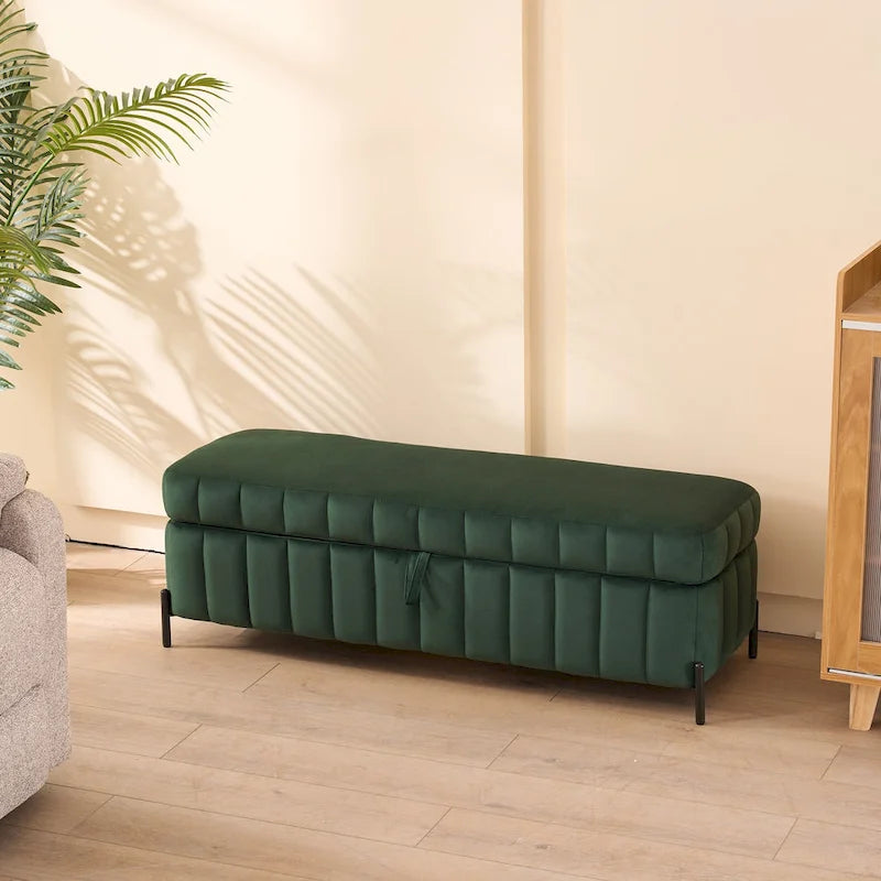 Velvet Storage Bench with Lift-Top Lid, 49-Inch