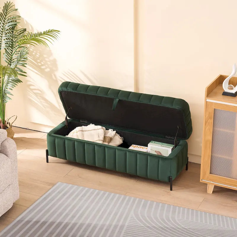 Velvet Storage Bench with Lift-Top Lid, 49-Inch