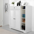 Freestanding Shoe Cabinet with 2 Shutter Doors, Adjustable Shelves and Top Drawer