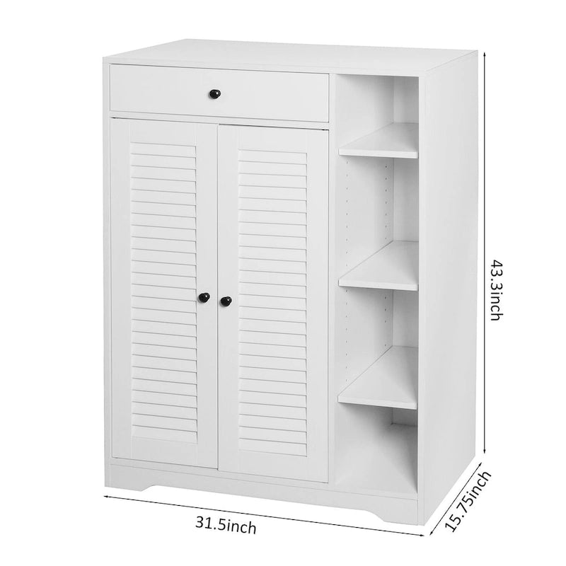 Freestanding Shoe Cabinet with 2 Shutter Doors, Adjustable Shelves and Top Drawer