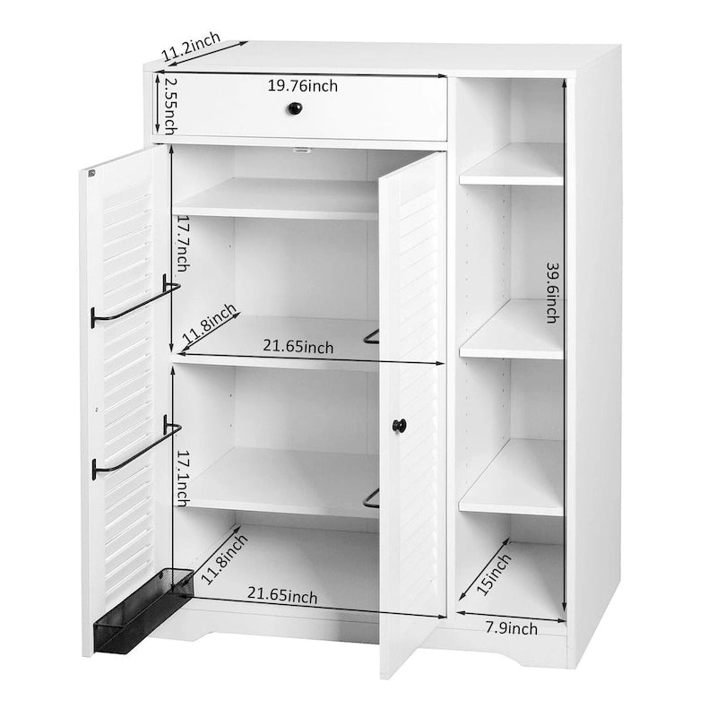 Freestanding Shoe Cabinet with 2 Shutter Doors, Adjustable Shelves and Top Drawer