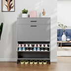 Shoe Storage Cabinet for Entryway, Free Standing Shoe Organizer with 2 Flip Drawers, Hidden Shoe Rack Storage Organizer