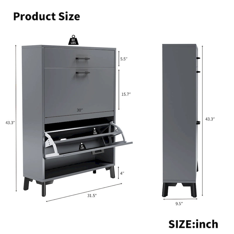 Shoe Storage Cabinet with 2 Flip Drawers for Entryway