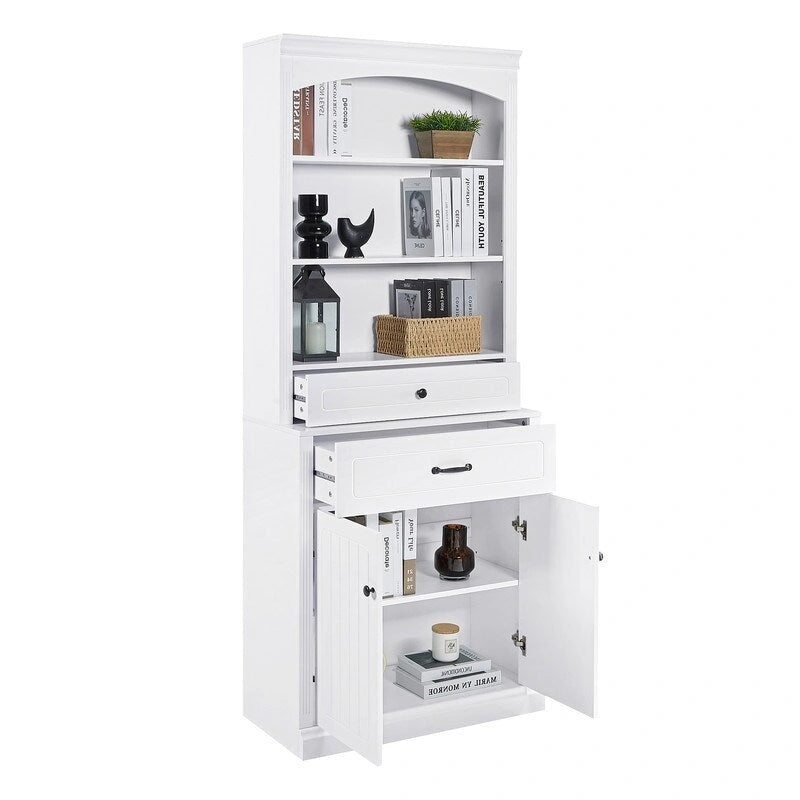 Tall Bathroom Storage Cabinet with 2 Doors, 2 Drawers, Adjustable Shelf & 3 Open Shelves