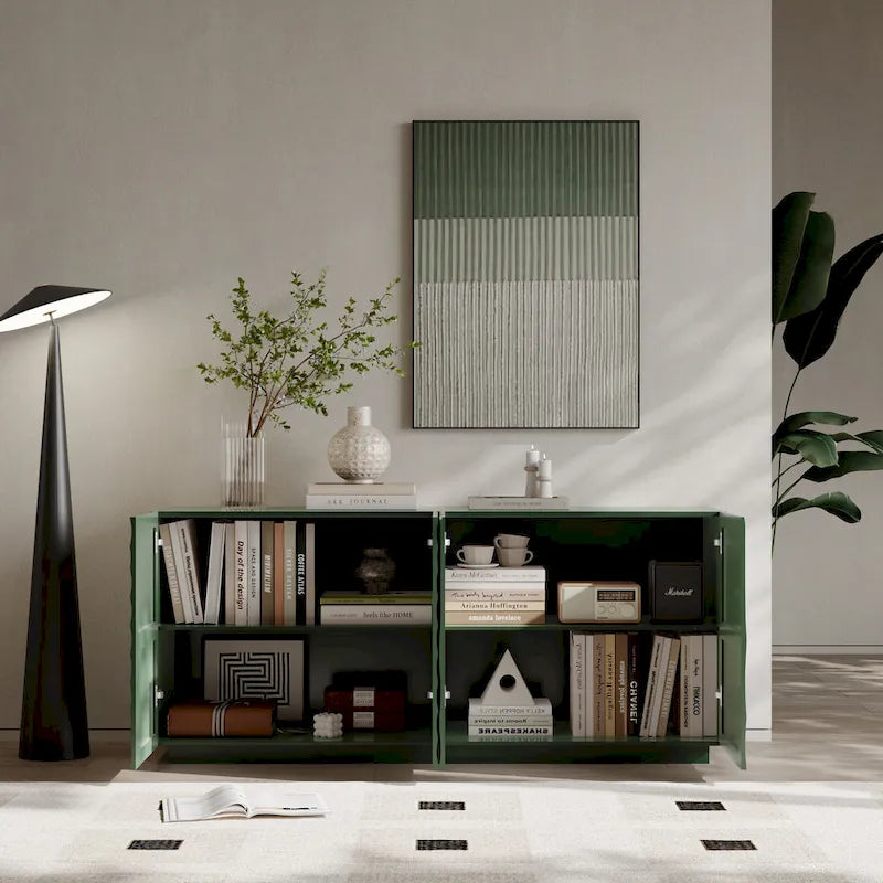 4-Door Sideboard Cabinet with Suspended Base, 59" W x 15.67" D x 26.46" H, Green
