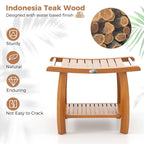 Teak Wood Shower Bench with 2-Tier Storage and Curved Seat