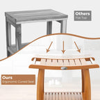 Teak Wood Shower Bench with 2-Tier Storage and Curved Seat