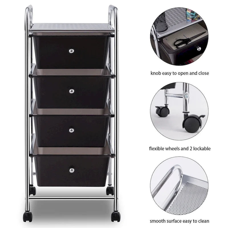4-Drawer Metal Rolling Storage Cart with Swivel Wheels