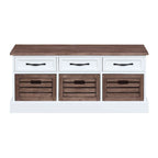 Two-Toned Storage Bench with Drawers and Wooden Baskets