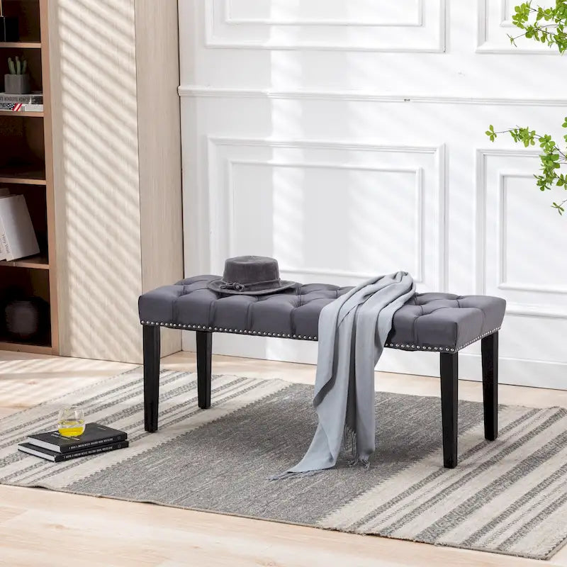 Tufted Storage Bench with Velvet Cushion