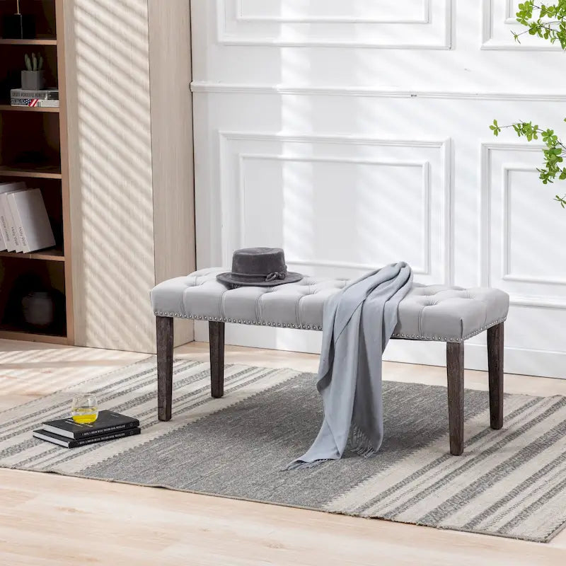 Tufted Storage Bench with Velvet Cushion