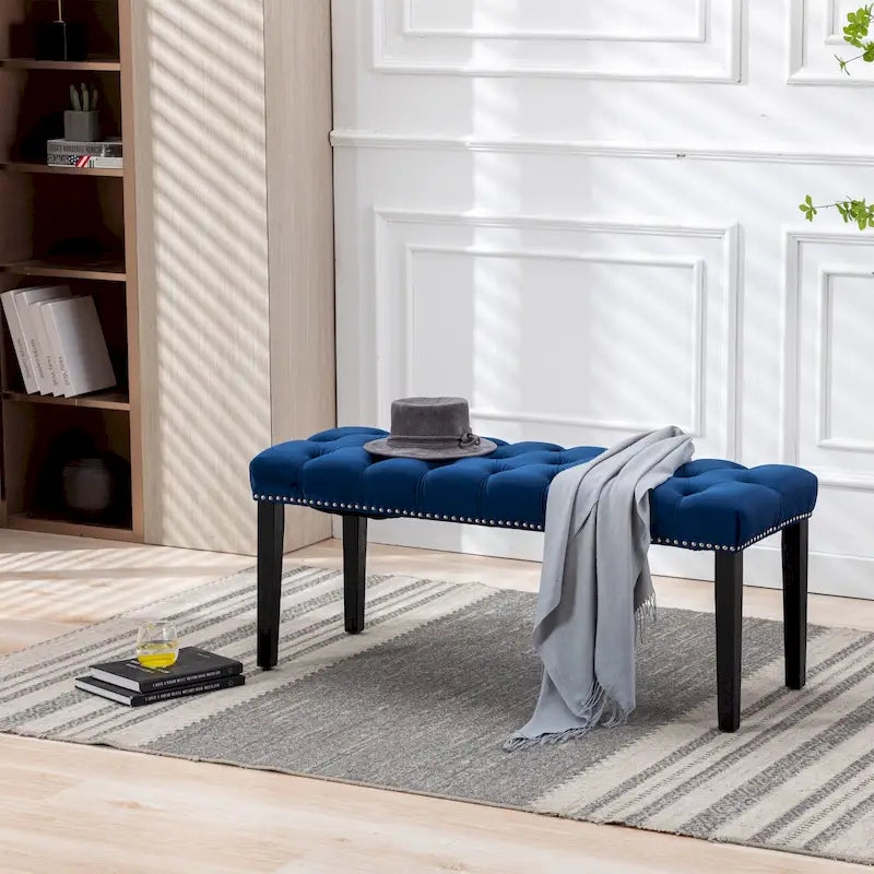 Tufted Storage Bench with Velvet Cushion
