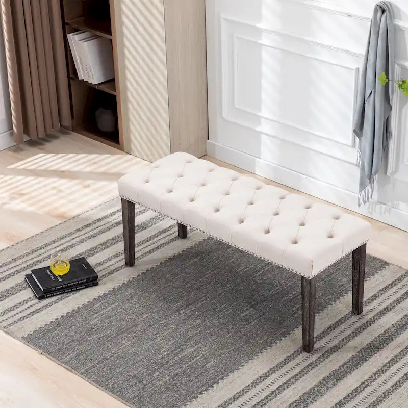 Tufted Storage Bench with Velvet Cushion