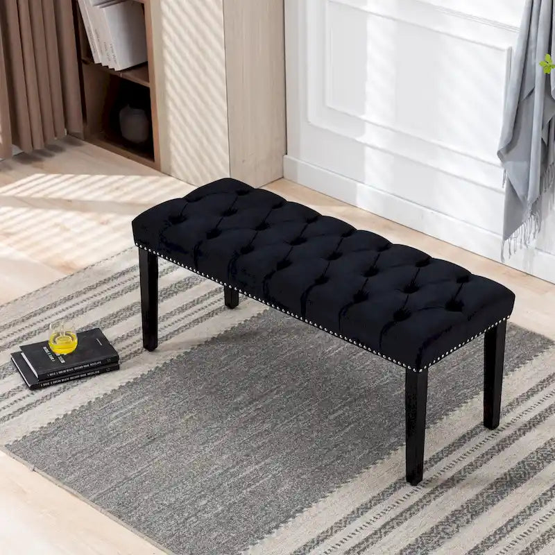 Tufted Storage Bench with Velvet Cushion