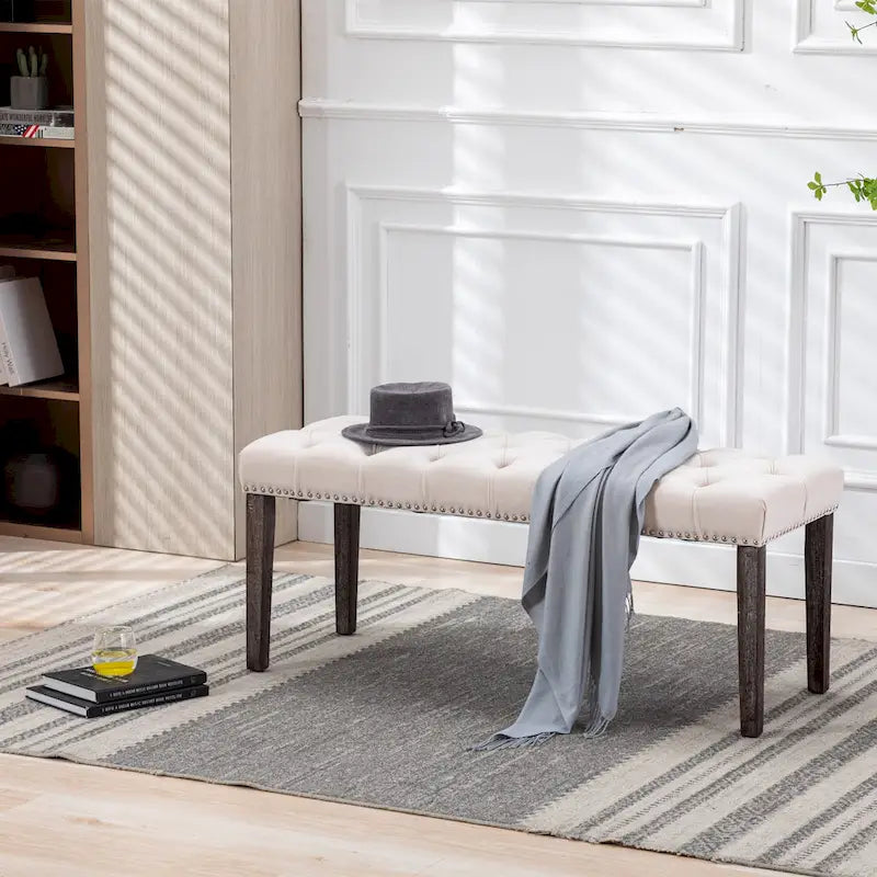 Tufted Storage Bench with Velvet Cushion