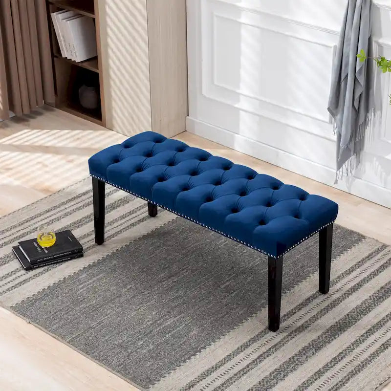 Tufted Storage Bench with Velvet Cushion