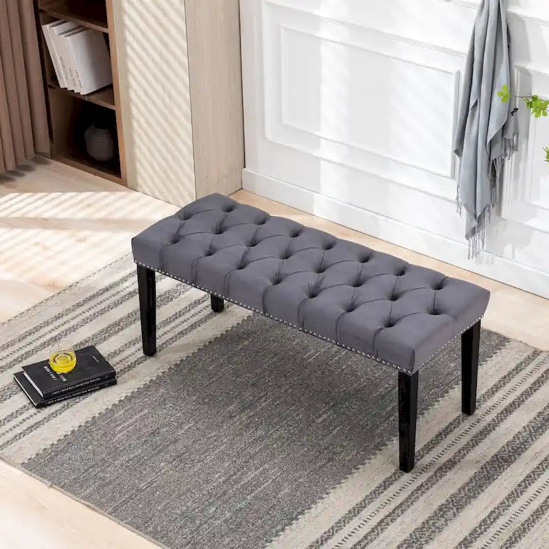 Tufted Storage Bench with Velvet Cushion