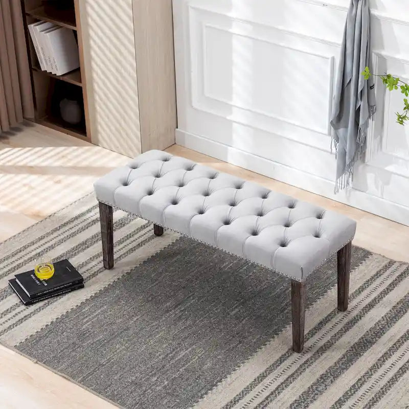 Tufted Storage Bench with Velvet Cushion