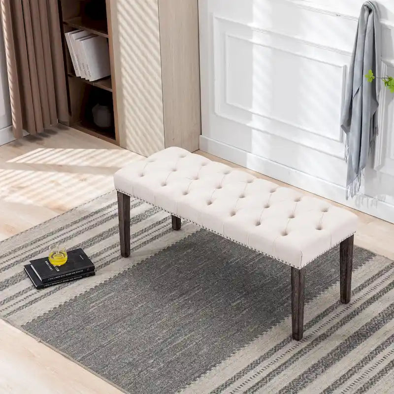 Tufted Storage Bench with Velvet Cushion