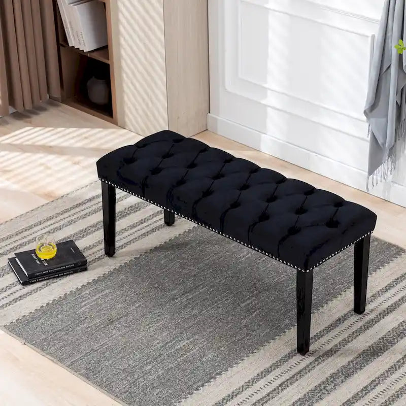 Tufted Storage Bench with Velvet Cushion