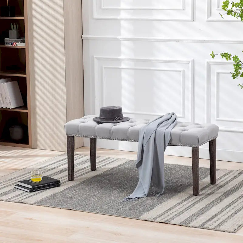 Tufted Storage Bench with Velvet Cushion