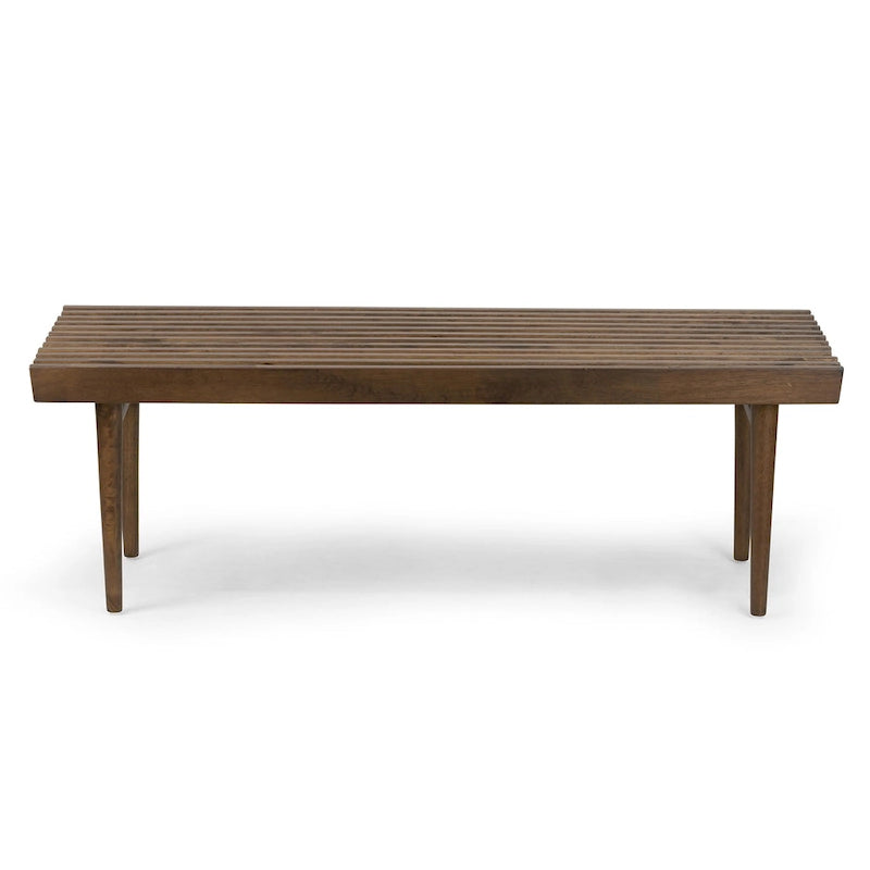 Slatted Wooden Bench with Walnut Finish
