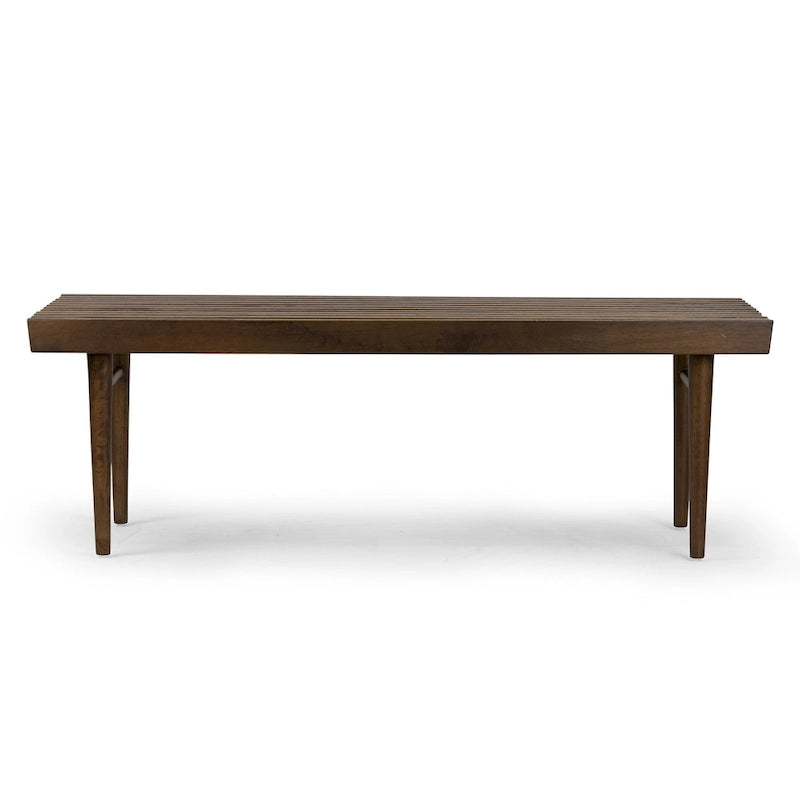 Slatted Wooden Bench with Walnut Finish